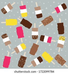 Ice cream seamless pattern. Fruit ice cream on gray. For prints on T-shirts, textiles, paper products, the Web.