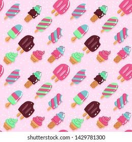 Ice cream seamless pattern funny design - hand drawn set