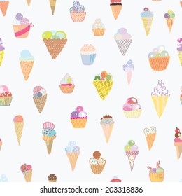 Ice cream seamless pattern funny design - hand drawn set