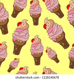 Ice Cream seamless pattern.Ice cream. Ice cream hand draw illustration background.