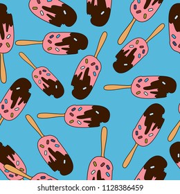 Ice Cream seamless pattern.Ice cream. Ice cream hand draw illustration background. Summer pattern.