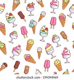Ice cream seamless pattern. Hand drawn sweets. Sketch style.