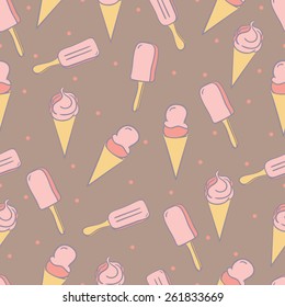 Ice cream seamless pattern. Hand drawn illustration.