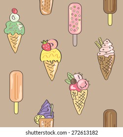 Ice cream seamless pattern. Hand drawn sweets.