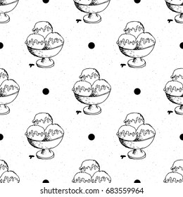 Ice cream seamless pattern hand drawn sketch, background, typography design vector illustration.