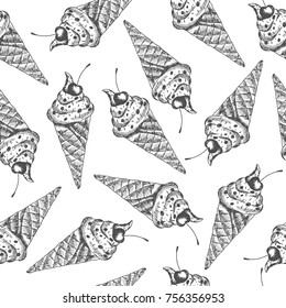 Ice cream seamless pattern. Hand drawn illustrations.
