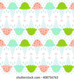 ice cream seamless pattern with hearts and dots