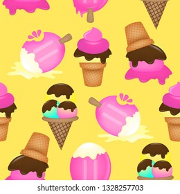 Ice cream seamless pattern of hello summer. Vector illustration.