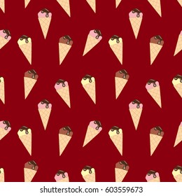 Ice cream seamless pattern illustration. A figure with infinitely repeated elements. Vector illustration.
