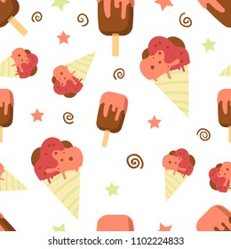 Ice cream seamless pattern. Isolated on white.