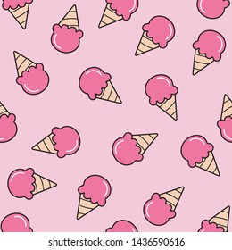 Ice cream seamless pattern isolated on pink background. Vector illustration.