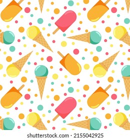 Ice cream seamless pattern isolated on white background