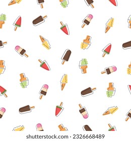 Ice cream seamless pattern in line art.Vector illustration cartoon flat style