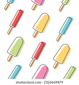 Ice cream seamless pattern in line art.Vector illustration cartoon flat style