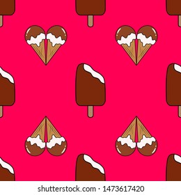 Ice cream Seamless Pattern. Love background. Vector illustration.