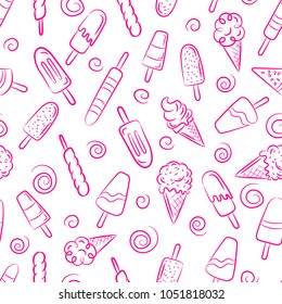 Ice cream seamless pattern on white background. Ice cream doodle illustration background . Assorted Ice Cream for print, add, card and textile
