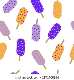 Ice cream seamless pattern on white background. Bright fruit berry ice cream.