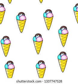 Patrón transparente de helado sobre fondo blanco. Diseño de impresión de papel. Ilustración de vector retro abstracta. Tejidos, tejidos, envolturas a la moda. Decoración moderna del espacio.