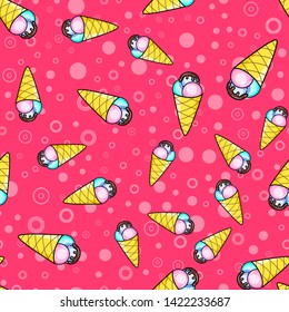 Ice cream seamless pattern on white background. Paper print design. Abstract retro vector illustration. Trendy textile, fabric, wrapping. Modern space decoration.