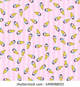 Ice cream seamless pattern on white background. Paper print design. Abstract retro vector illustration. Trendy textile, fabric, wrapping. Modern space decoration.