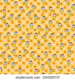 Ice cream seamless pattern on white background. Paper print design. Abstract retro vector illustration. Trendy textile, fabric, wrapping. Modern space decoration.