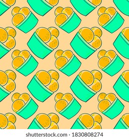 Ice cream, seamless pattern on yellow background.