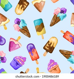	
Ice cream seamless pattern on light background.