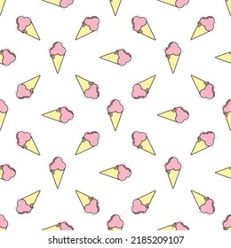 Ice cream seamless pattern on white background. Ice cream doodle illustration background . Assorted Ice Cream for print, add, card and textile.