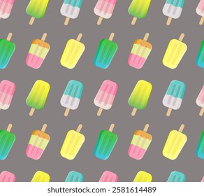 Ice cream seamless pattern on grey background. Vector design.