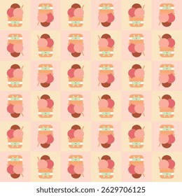 ice cream seamless pattern on a checkered background. summer illustration.  Perfect for Prints, Wrapping Paper, Wallpaper, Textiles, Stationery, and Fabric