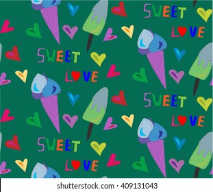 ice cream seamless pattern on white background. hand drawn vector illustration