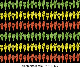 Ice cream seamless pattern on black background, hand drawing