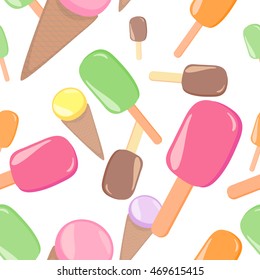 Ice cream seamless pattern on white background