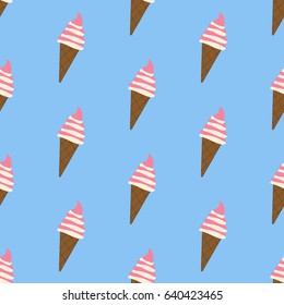 Ice cream seamless pattern on the blue background. Vector illustration