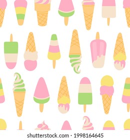 Ice cream seamless pattern. Pastel colors. Summer vector illustration.