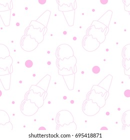 Ice cream seamless pattern with polka dots.Ice cream cone seamless pattern, Vector illustration. Ice cream in cartoon style on a white background