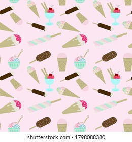 Ice cream seamless pattern. A repeating pattern with different types of ice cream. Background for design.
