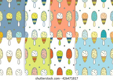 Ice cream seamless pattern set. Vector illustration.