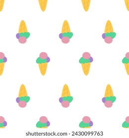 Ice cream. Seamless pattern. Simple flat vector design. Illustration on white background.