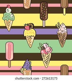 Ice cream seamless pattern. Stripes and sweets.