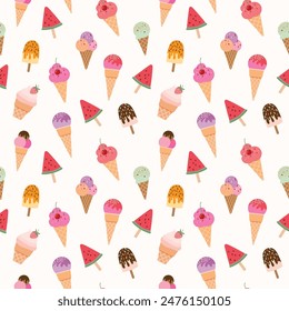 Ice cream seamless pattern, summer colorful wallpaper