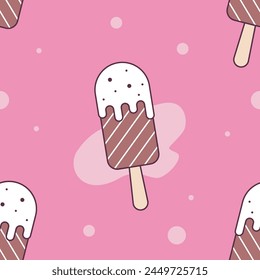 Patrón sin costuras de helado. Dulces postres en fondo rosa.