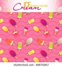 Ice cream seamless pattern. Ice cream texture with sweet desserts. Vector Ice cream background for your design, poster, flyer, web presentation