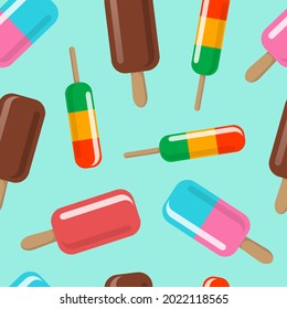 Ice cream seamless pattern. Various ice cream on a stick on a light background. Vector 3d background.