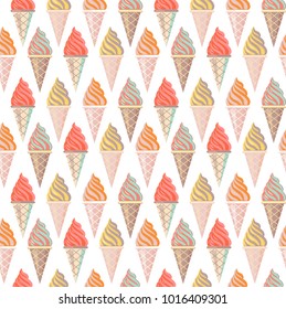 Ice Cream seamless pattern. Vector ice-cream cones. Vintage pop art style