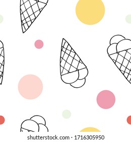 Ice cream seamless pattern in vector. Summer delicious print for textile, fabric, wrapping, wallpaper, kitchen or cafe design