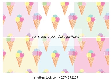  Ice cream seamless pattern in vector. Ice cream cones pattern for textile, fabric, wrapping paper, kids apparel