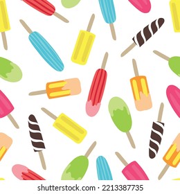 Ice Cream seamless pattern. Vector illustration with different types of ice cream. Ice cream on a stick pattern.