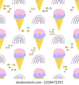 Ice cream seamless pattern. Vector background for design, textile, fabric, baby clothes