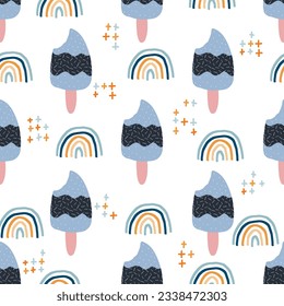 Ice cream seamless pattern. Vector background for design, textile, fabric, baby clothes